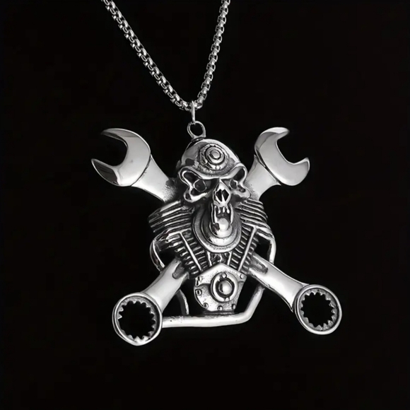 New! MEN'S Skull and Cross Wrenches Pendant Necklace. - Picture 1 of 6